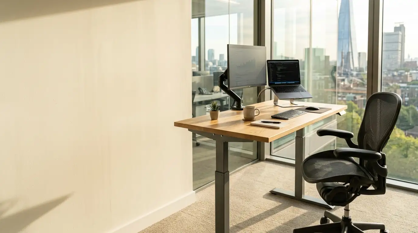 Cara mengatur tinggi standing desk yang benar untuk postur tubuh di ruang kerja modern