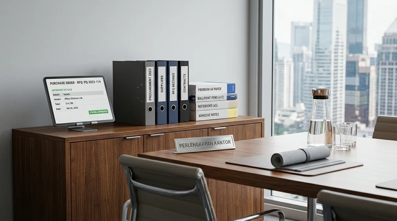 Formulir persetujuan RFQ pengadaan perlengkapan kantor digital pada platform distributor resmi