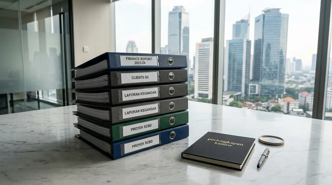 Deretan merk ordner terbaik kearsipan kantor dengan lapisan PVC kokoh di rak kearsipan Jakarta