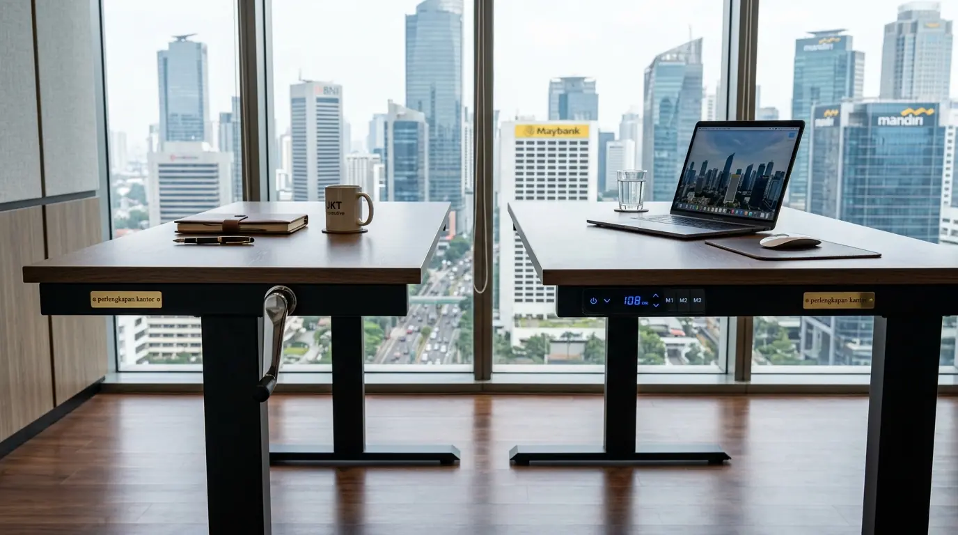 Standing desk elektrik premium penyedia perlengkapan kantor modern