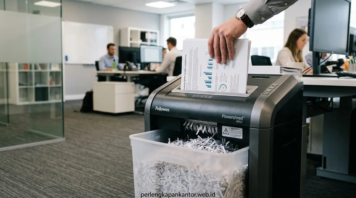 Penerapan aturan paper shredding dan pemilahan dokumen rahasia di lemari arsip kantor