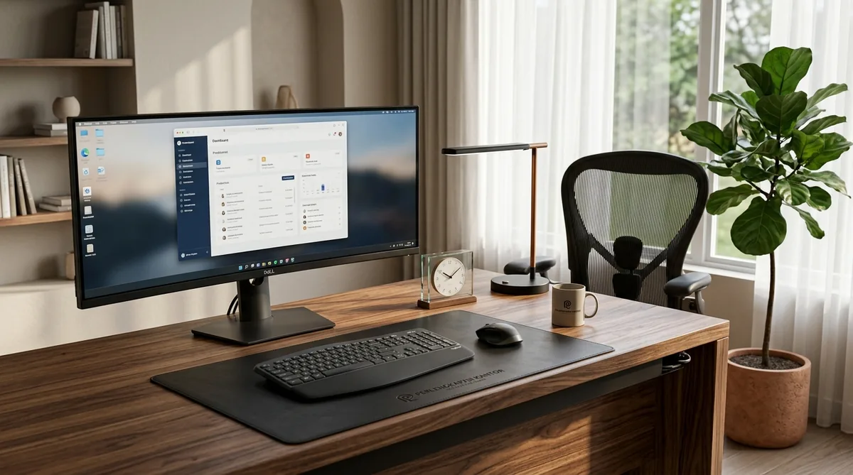 Tips work life balance WFH dengan workstation ergonomis modern dan pencahayaan nyaman
